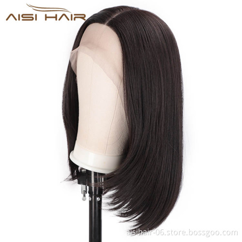Aisi Hair Medium Long Natural Black Wig Silky Straight Front Lace Wig Synthetic Natural Wave Lace Frontal Hair Wigs For Women